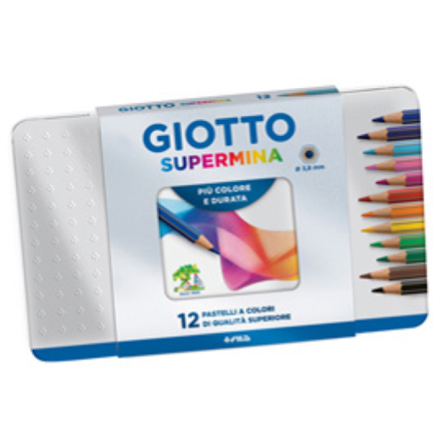 GIOTTO SUPERMINA CONFEZIONE IN METALLO PASTELLI 3.8mm COLORI ASSORTITI CONF 12 Pz.
